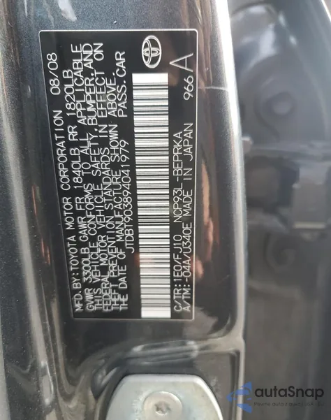 2009 Toyota Yaris z USA, uszkodzony, nr VIN JTDBT903894041979